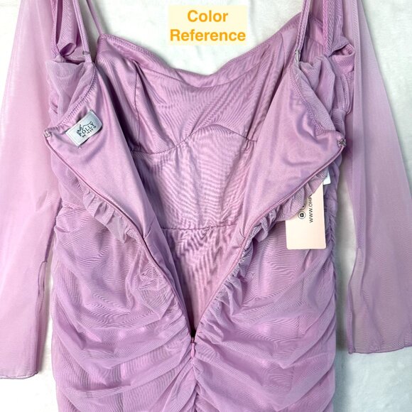 Oh Polly Ruched Sheer Mesh Gathered Mini Dress Womens US 10 UK 14 Pink Lavender - Picture 6 of 8